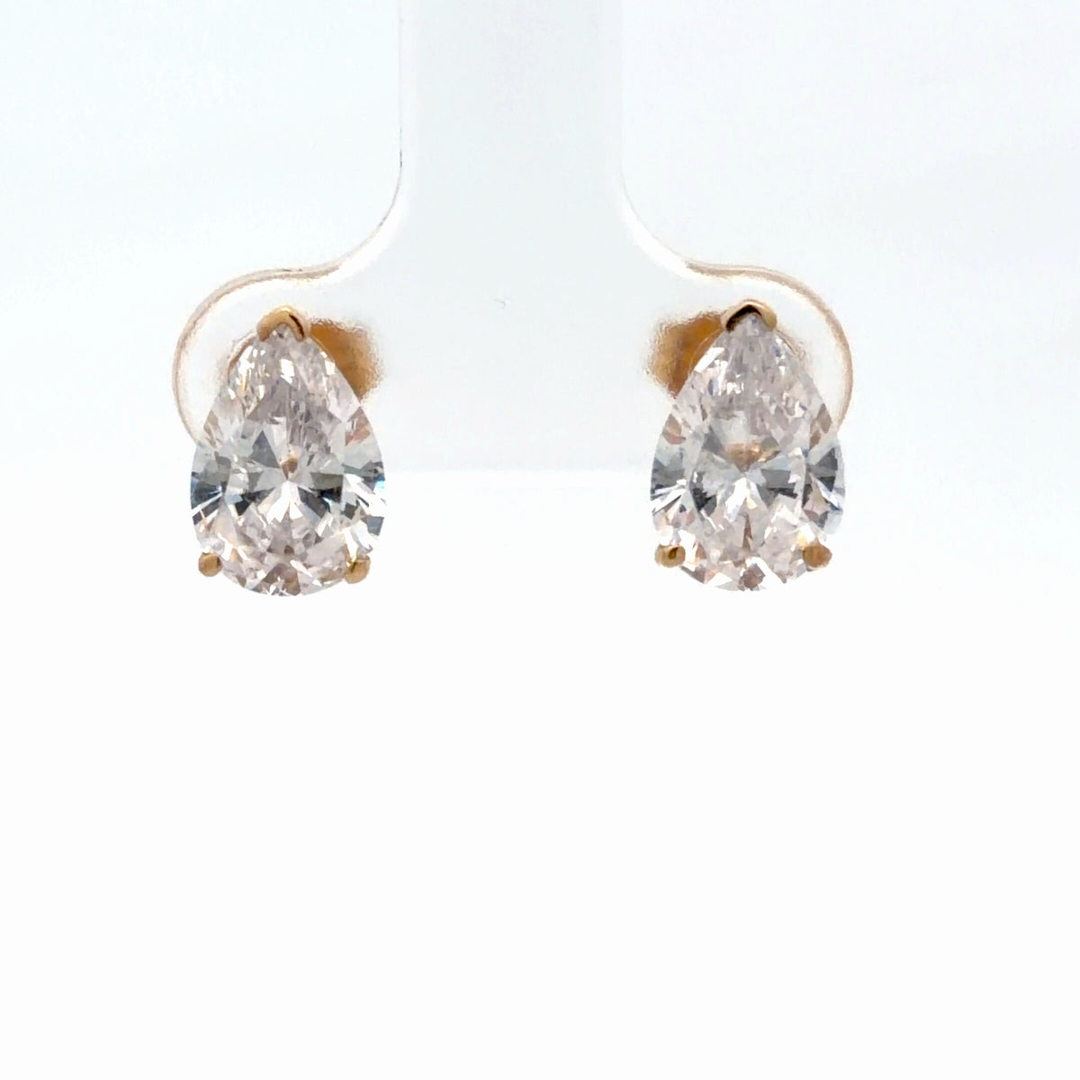 14K Yellow Gold 3.00 CTW Pear Shaped Diamond Simulant Classic Stud Earrings