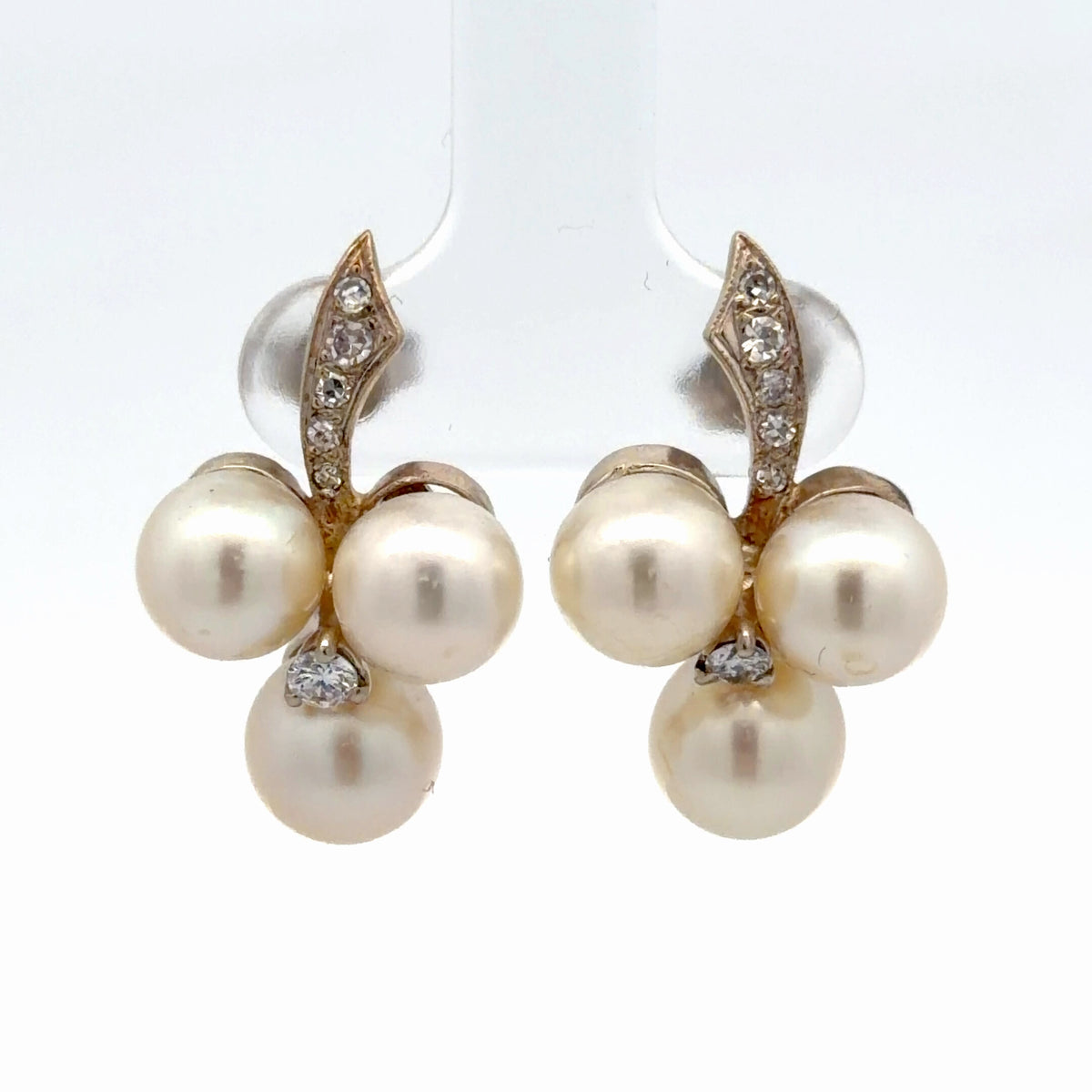14K White Gold Pearl, Diamond & Moissanite Stud Earrings 0.34 CTW 7.5-8mm Pearl Size