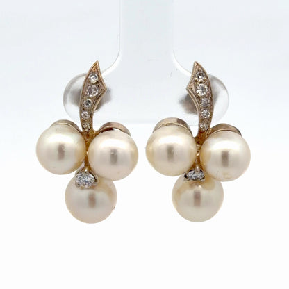 14K White Gold Pearl, Diamond & Moissanite Stud Earrings 0.34 CTW 7.5-8mm Pearl Size