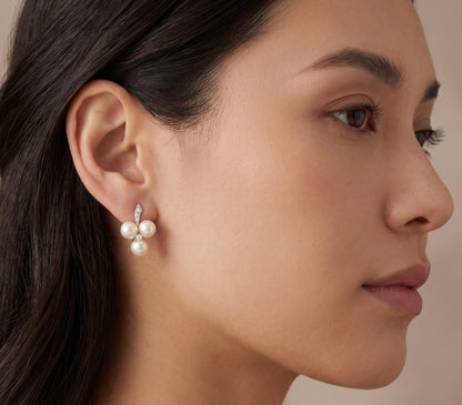 14K White Gold Pearl, Diamond & Moissanite Stud Earrings 0.34 CTW 7.5-8mm Pearl Size