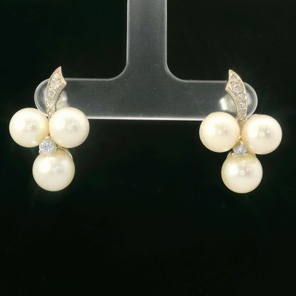 14K White Gold Pearl, Diamond & Moissanite Stud Earrings 0.34 CTW 7.5-8mm Pearl Size