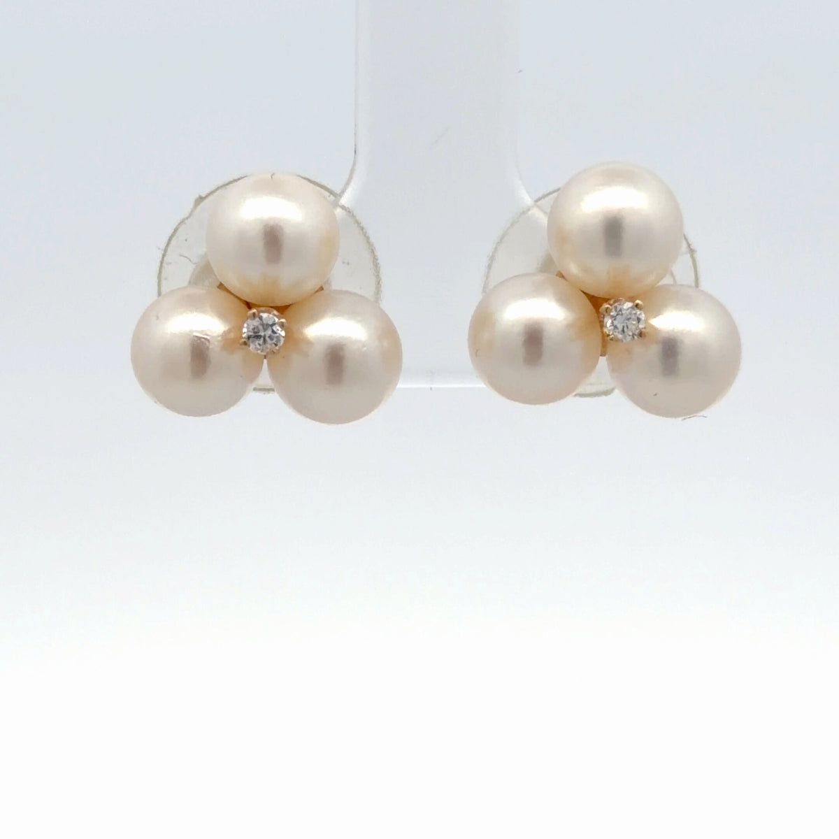 14K Yellow Gold Pearl & Diamond Earrings, 0.06 CTW, 6.5-7mm Cultured Pearls