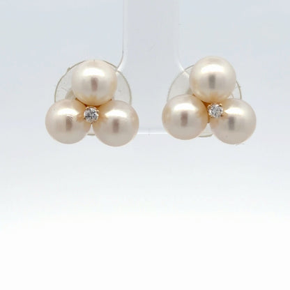 14K Yellow Gold Pearl & Diamond Earrings, 0.06 CTW, 6.5-7mm Cultured Pearls