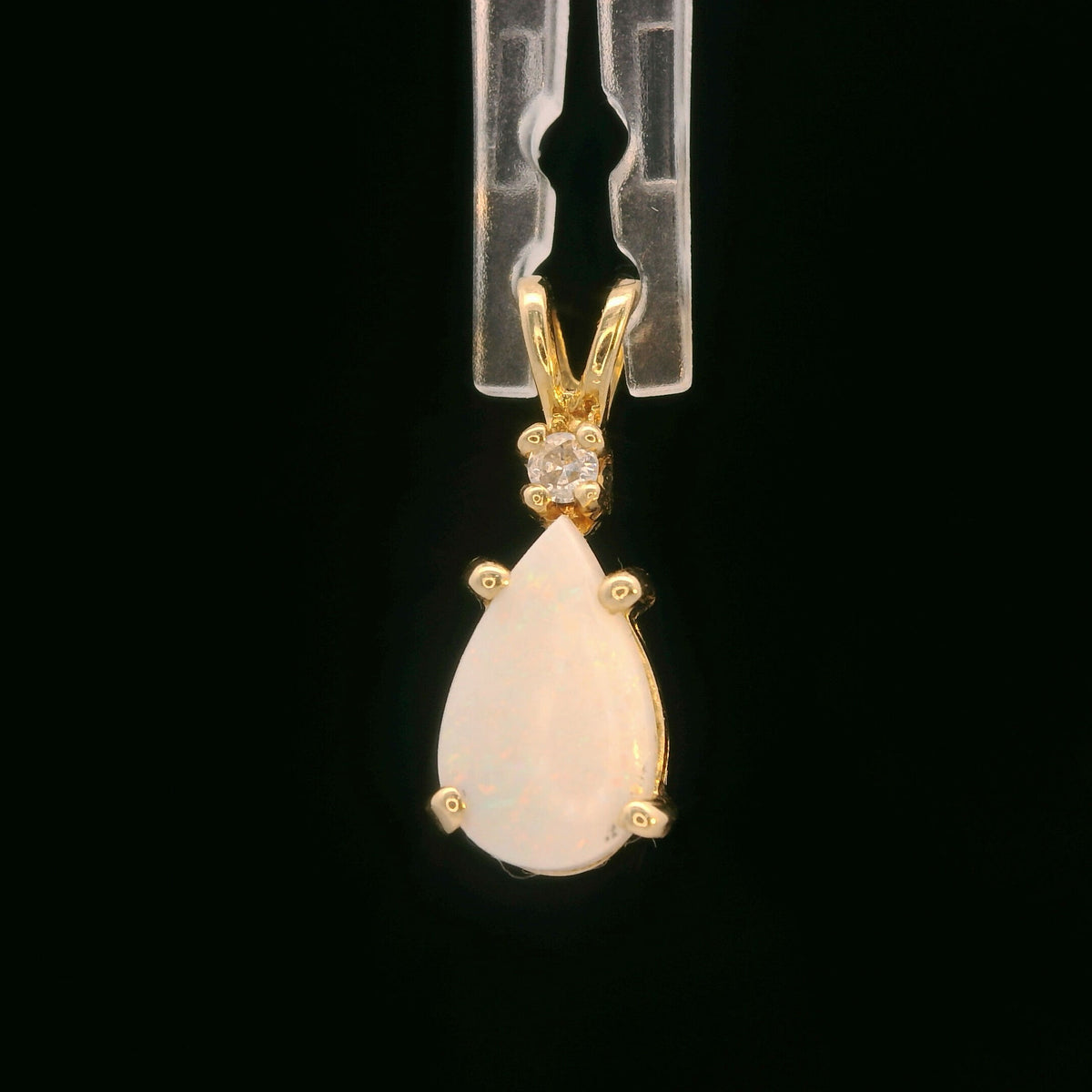 14K Yellow Gold Opal & Sapphire Pendant, 0.41 CTW Bezel-Set Opal Cabochon