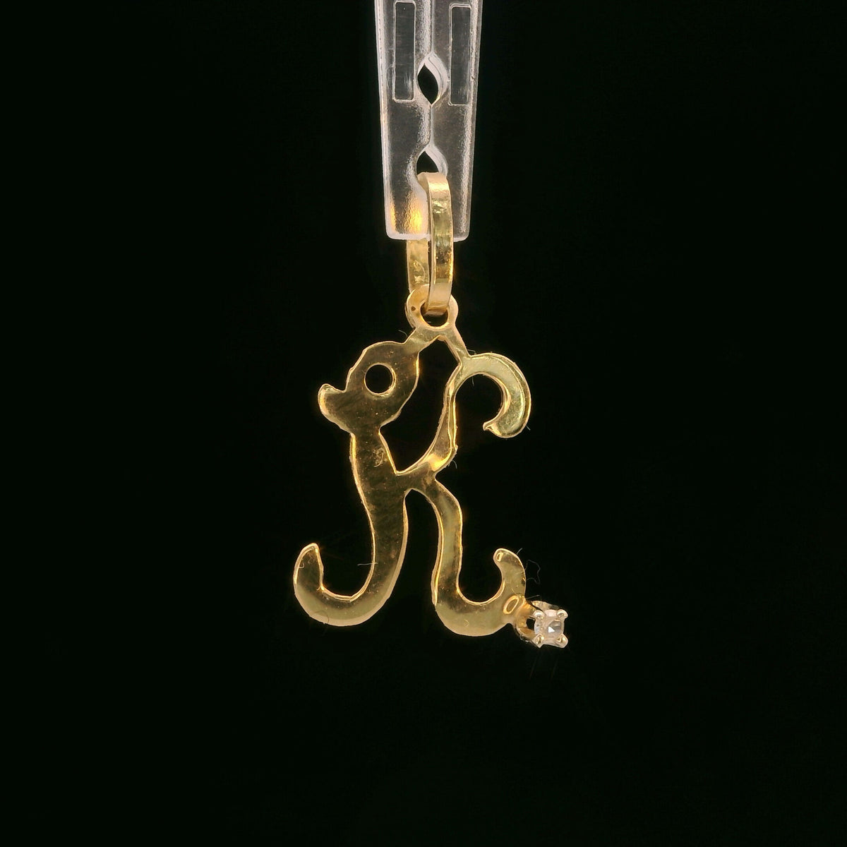 14K Yellow Gold Colorless Topaz "K" Pendant 0.01 CTW Dainty Initial Charm