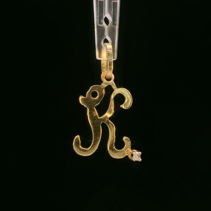 14K Yellow Gold Colorless Topaz "K" Pendant 0.01 CTW Dainty Initial Charm