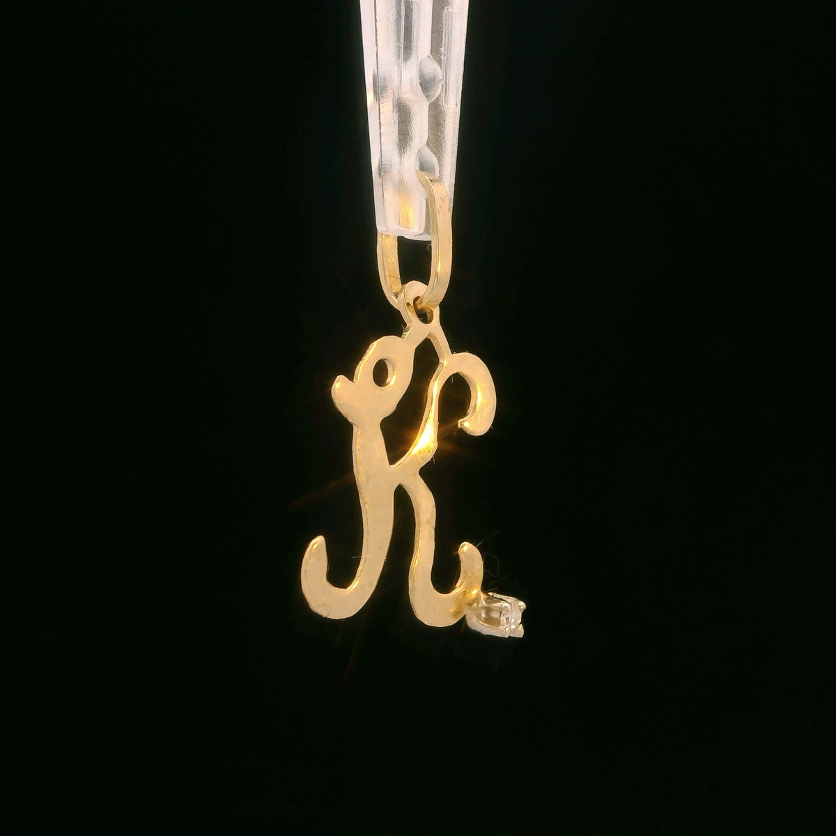 14K Yellow Gold Colorless Topaz "K" Pendant 0.01 CTW Dainty Initial Charm