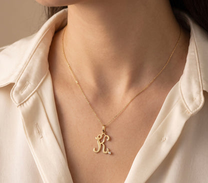 14K Yellow Gold Colorless Topaz "K" Pendant 0.01 CTW Dainty Initial Charm