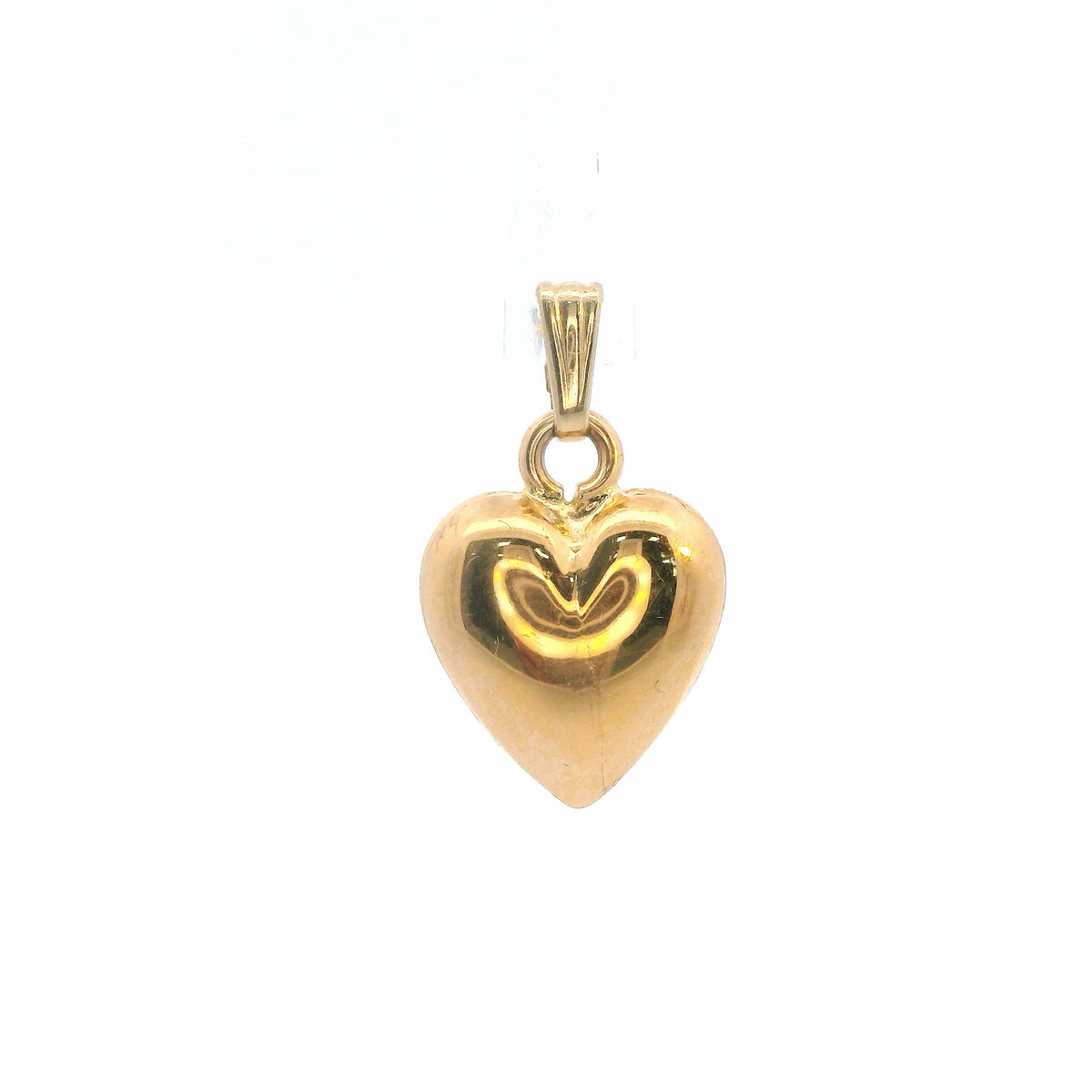 14K Yellow Gold Heart Pendant / Charm, Bubble Heart Design, High-Polish
