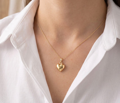14K Yellow Gold Heart Pendant / Charm, Bubble Heart Design, High-Polish