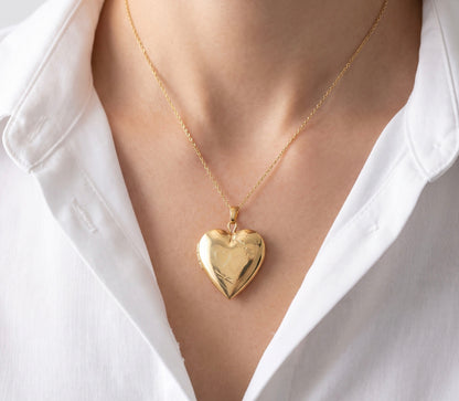 14K Yellow Gold Heart Shaped Locket Dainty Polished Hinged Classic Pendant