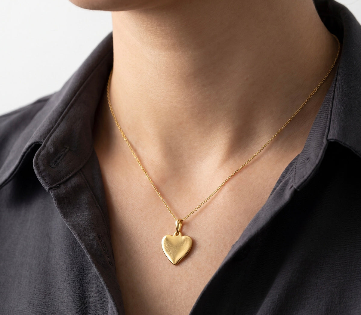 14K Yellow Gold Heart Pendant / Charm Small Dainty Polished Heart with Bail