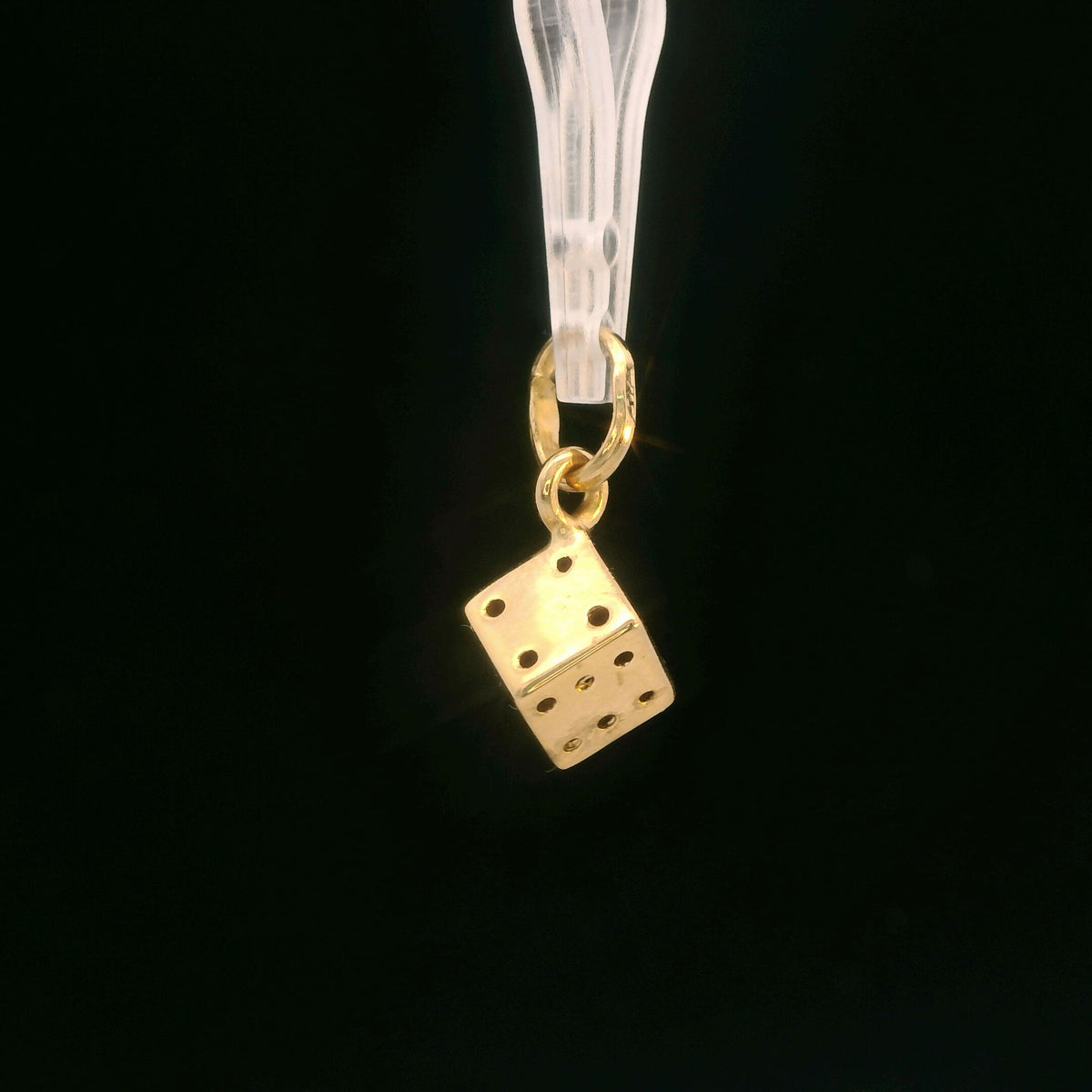 14K Yellow Gold Dice Charm Polished Dangle Pendant, Dainty Mini Lucky Charm