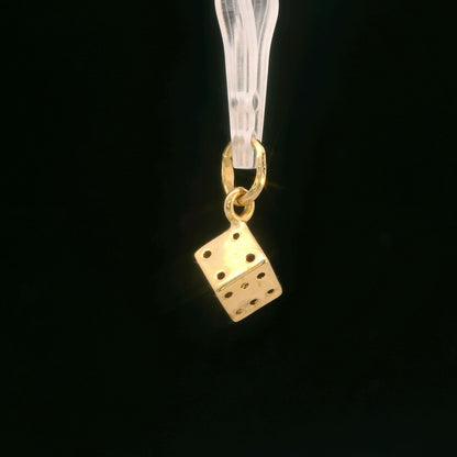 14K Yellow Gold Dice Charm Polished Dangle Pendant, Dainty Mini Lucky Charm