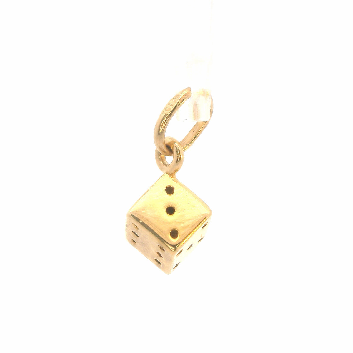 14K Yellow Gold Dice Charm Polished Dangle Pendant, Dainty Mini Lucky Charm