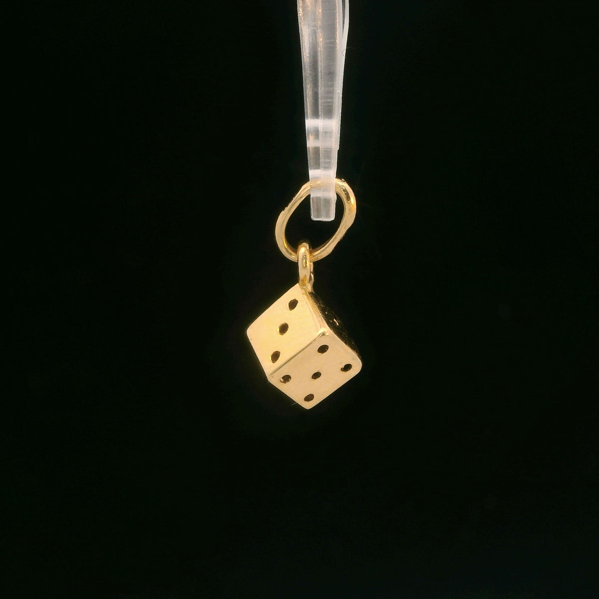 14K Yellow Gold Dice Charm Polished Dangle Pendant, Dainty Mini Lucky Charm