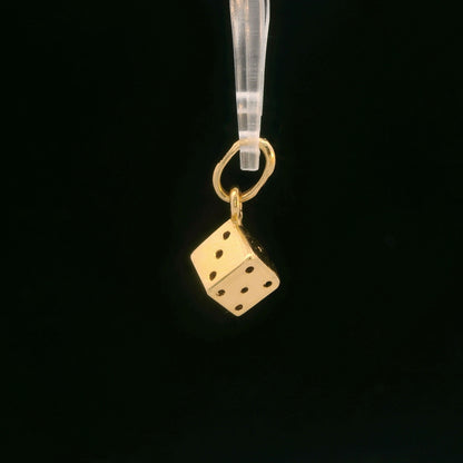 14K Yellow Gold Dice Charm Polished Dangle Pendant, Dainty Mini Lucky Charm