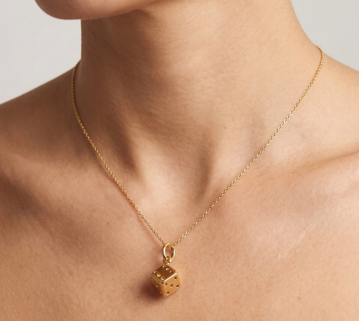 14K Yellow Gold Dice Charm Polished Dangle Pendant, Dainty Mini Lucky Charm