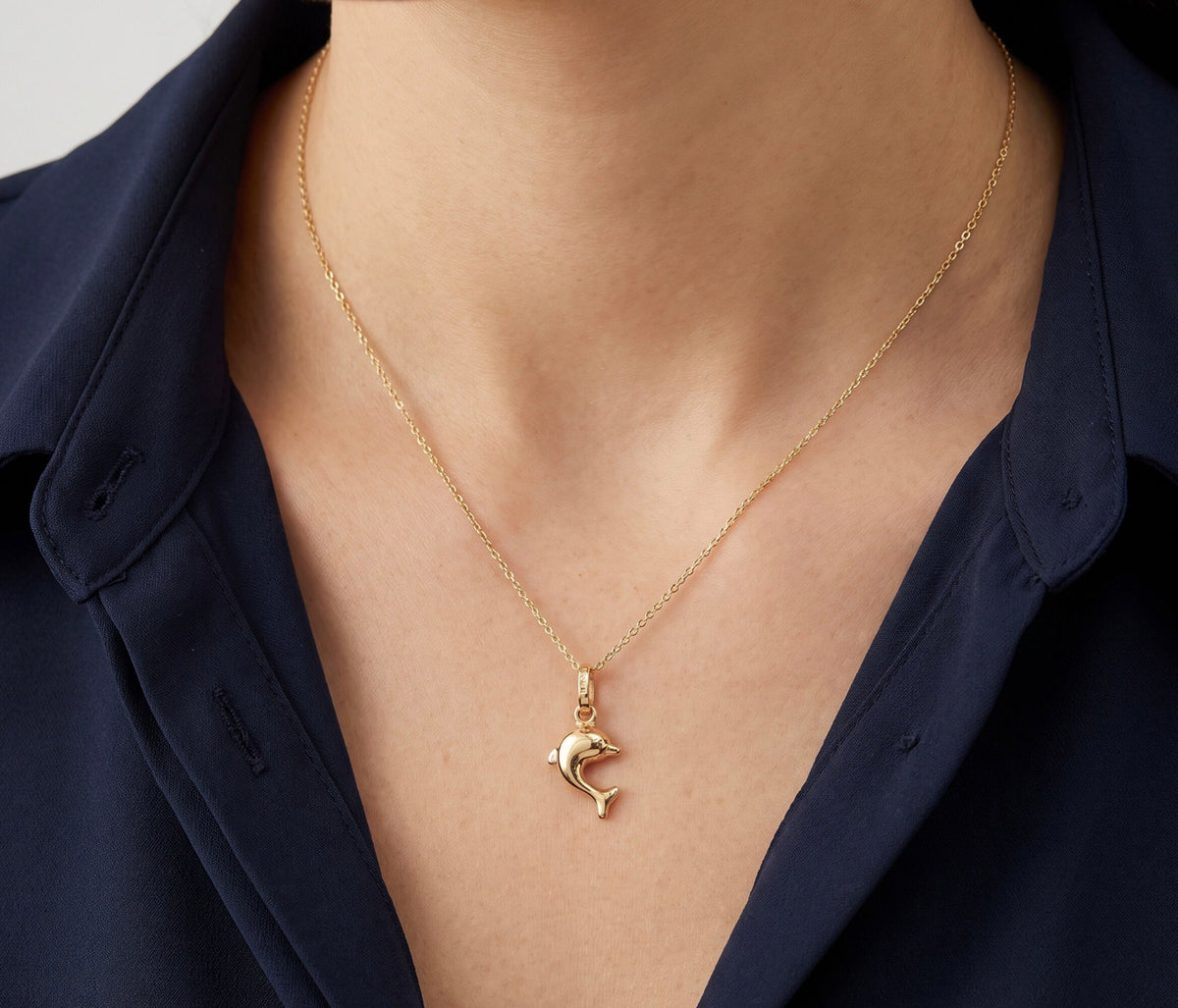 10K Yellow Gold Dolphin Charm / Pendant, Dainty Minimalist Charm