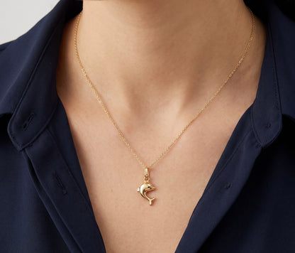 10K Yellow Gold Dolphin Charm / Pendant, Dainty Minimalist Charm