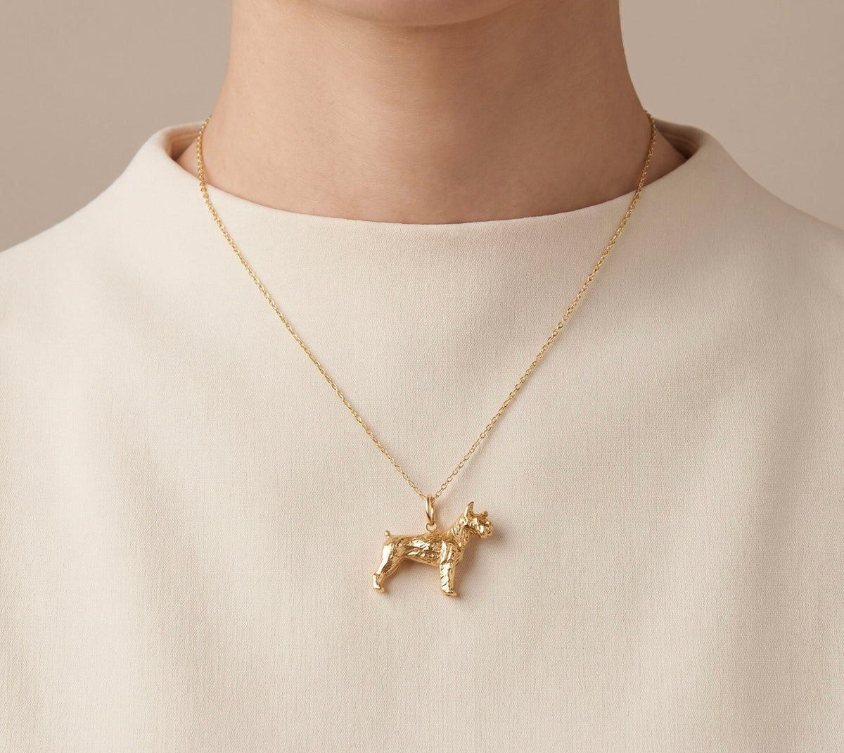 14K Yellow Gold Schnauzer Dog Charm / Pendant, Dainty Small with Jump Ring