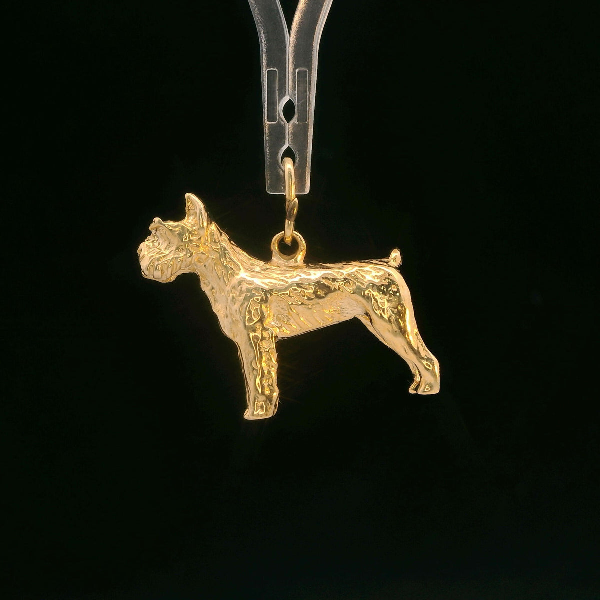14K Yellow Gold Schnauzer Dog Charm / Pendant, Dainty Small with Jump Ring