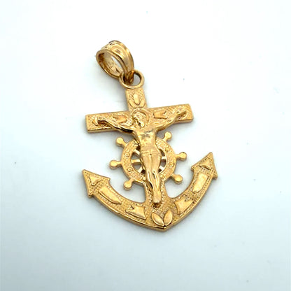 14K Yellow Gold Mariners Cross Pendant / Charm, Dainty Polished Finish