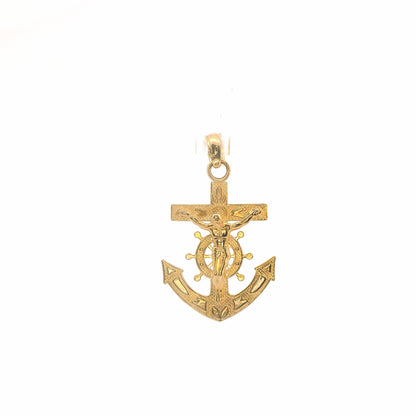 14K Yellow Gold Mariners Cross Pendant / Charm, Dainty Polished Finish