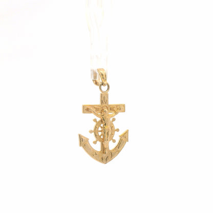 14K Yellow Gold Mariners Cross Pendant / Charm, Dainty Polished Finish