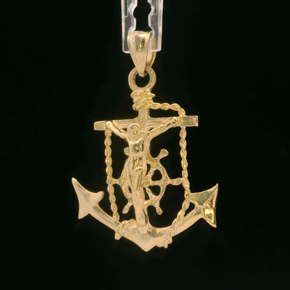 14K Yellow Gold Mariners Cross Pendant / Charm - Polished Nautical Style