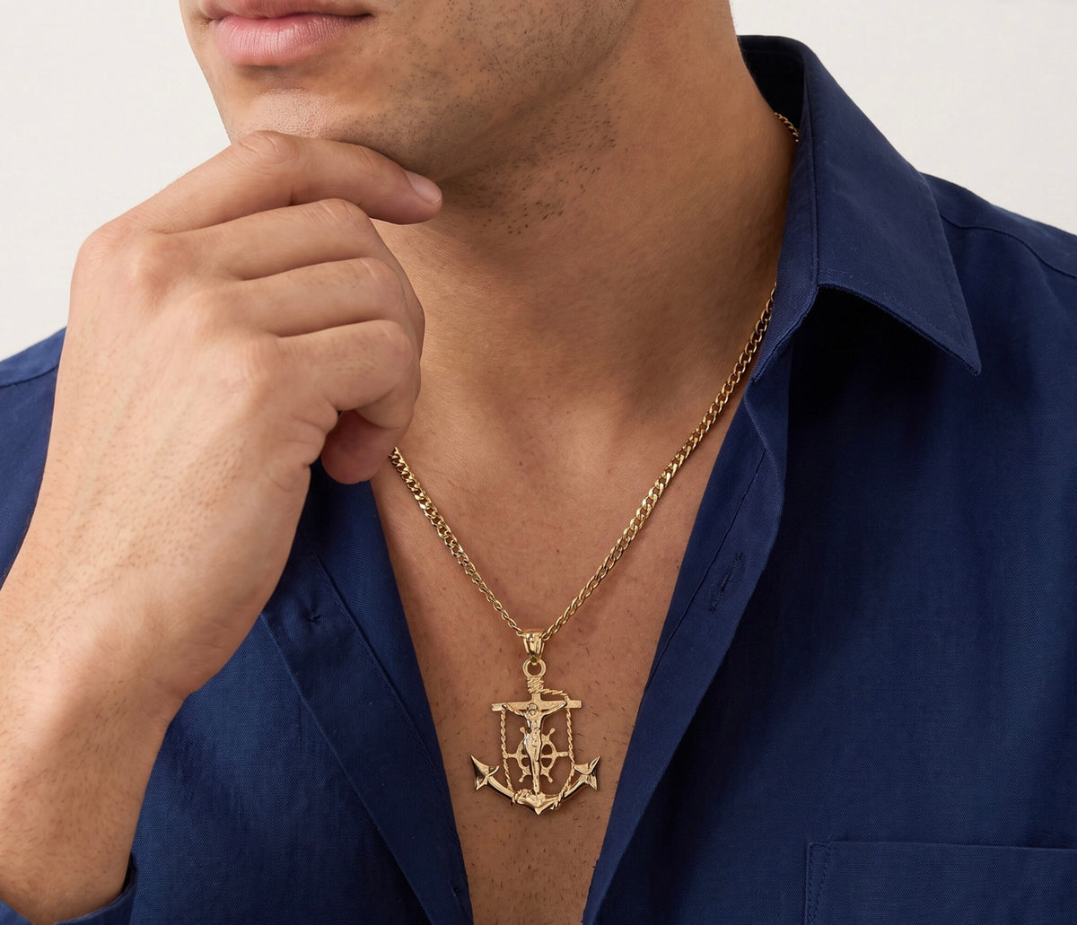 14K Yellow Gold Mariners Cross Pendant / Charm - Polished Nautical Style