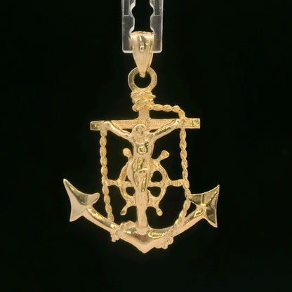 14K Yellow Gold Mariners Cross Pendant / Charm - Polished Nautical Style