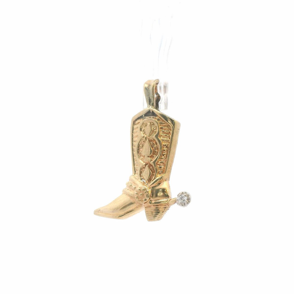 14K Yellow Gold Diamond Accent Cowboy Boot Pendant/Charm 0.02 CTW
