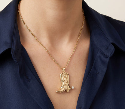 14K Yellow Gold Diamond Accent Cowboy Boot Pendant/Charm 0.02 CTW