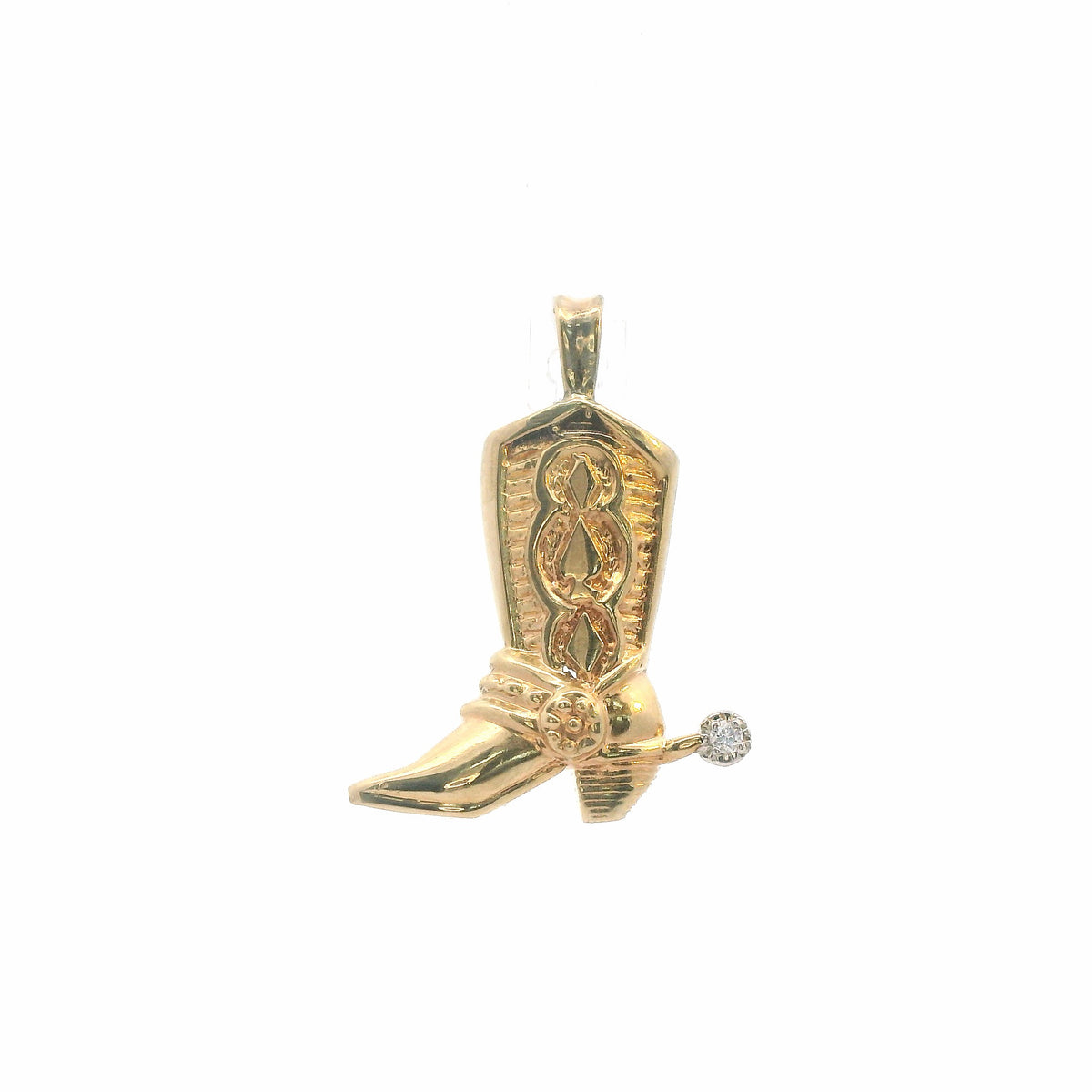 14K Yellow Gold Diamond Accent Cowboy Boot Pendant/Charm 0.02 CTW