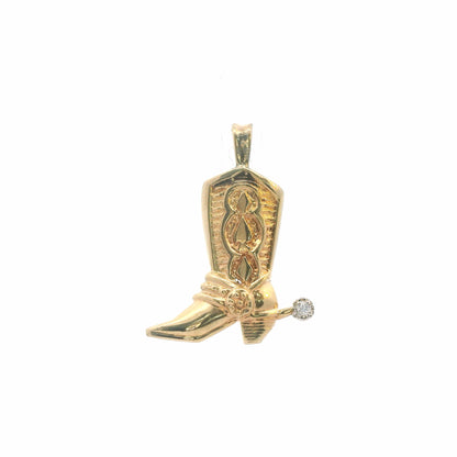 14K Yellow Gold Diamond Accent Cowboy Boot Pendant/Charm 0.02 CTW