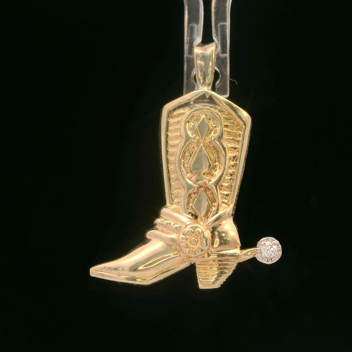 14K Yellow Gold Diamond Accent Cowboy Boot Pendant/Charm 0.02 CTW