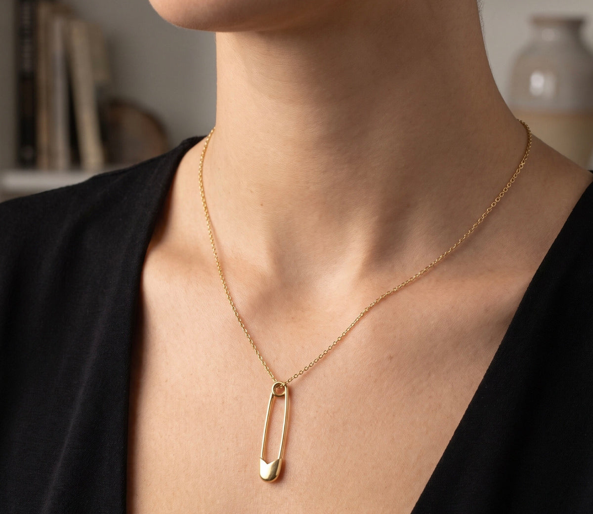14K Yellow Gold Safety Pin Pendant, Dainty Minimalist Charm, Unique Piece