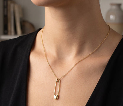 14K Yellow Gold Safety Pin Pendant, Dainty Minimalist Charm, Unique Piece