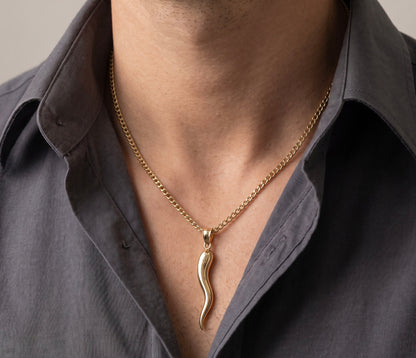 14K Yellow Gold Italian Horn Pendant Dainty Polished Minimalist Lucky Charm