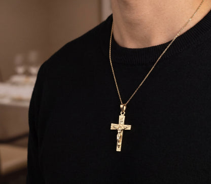14K Yellow Gold Cross Pendant Dainty Polished Minimalist Religious Charm