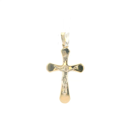 14K Yellow Gold Beveled Cross Pendant, Dainty Polished Religious Symbol