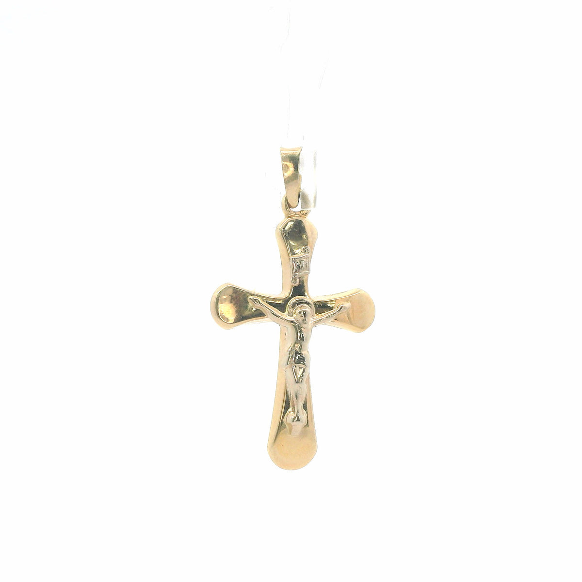 14K Yellow Gold Beveled Cross Pendant, Dainty Polished Religious Symbol
