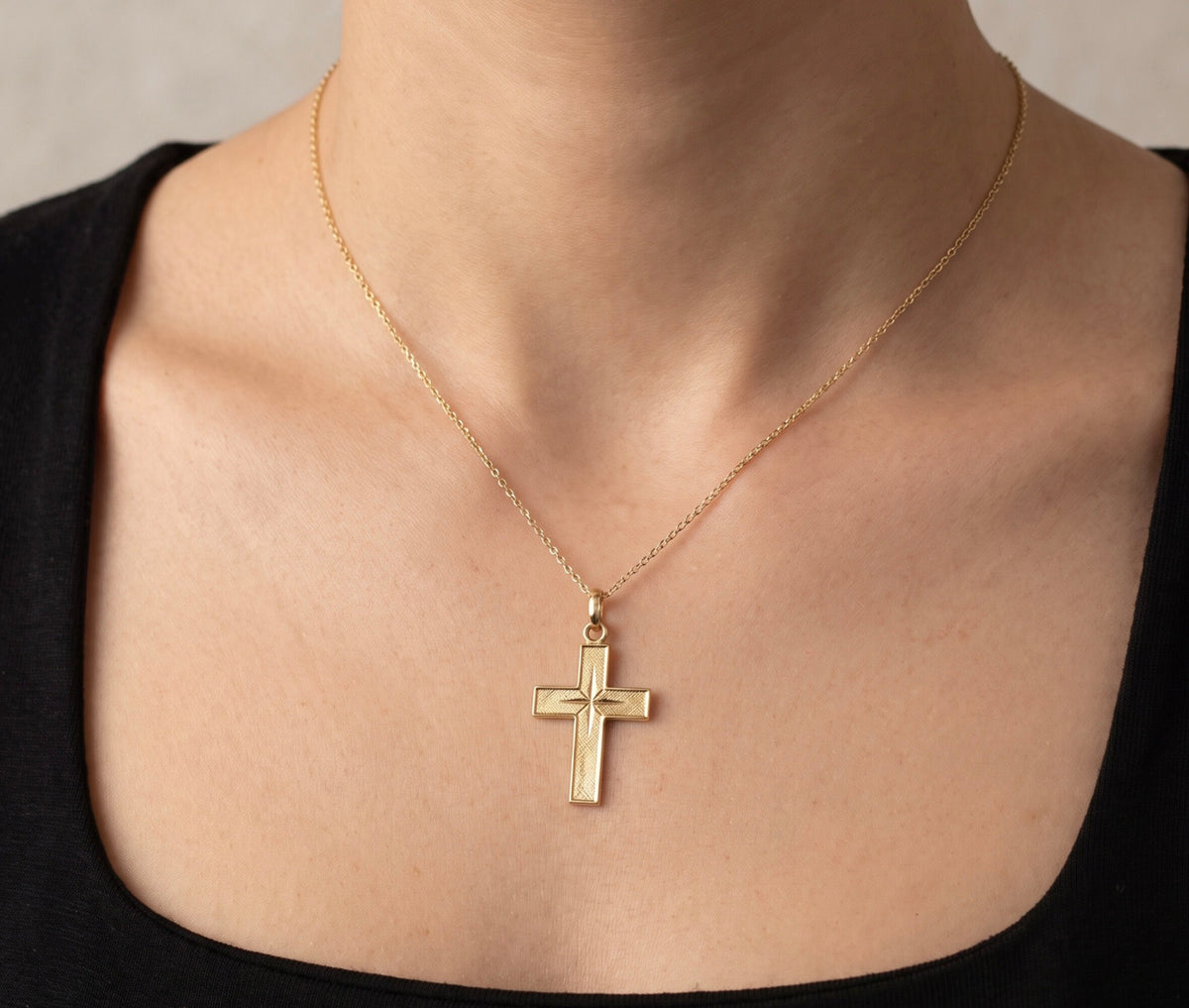 14K Yellow Gold Cross Pendant / Charm - Dainty Polished Classic Minimalist