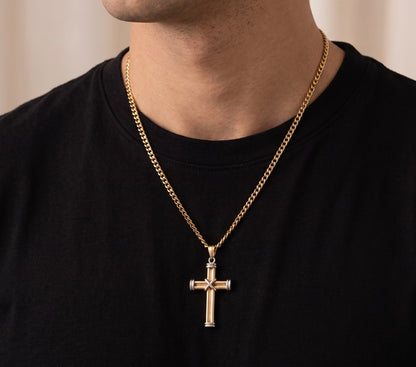 14K White & Yellow Gold Two-Tone Vintage Cross Pendant