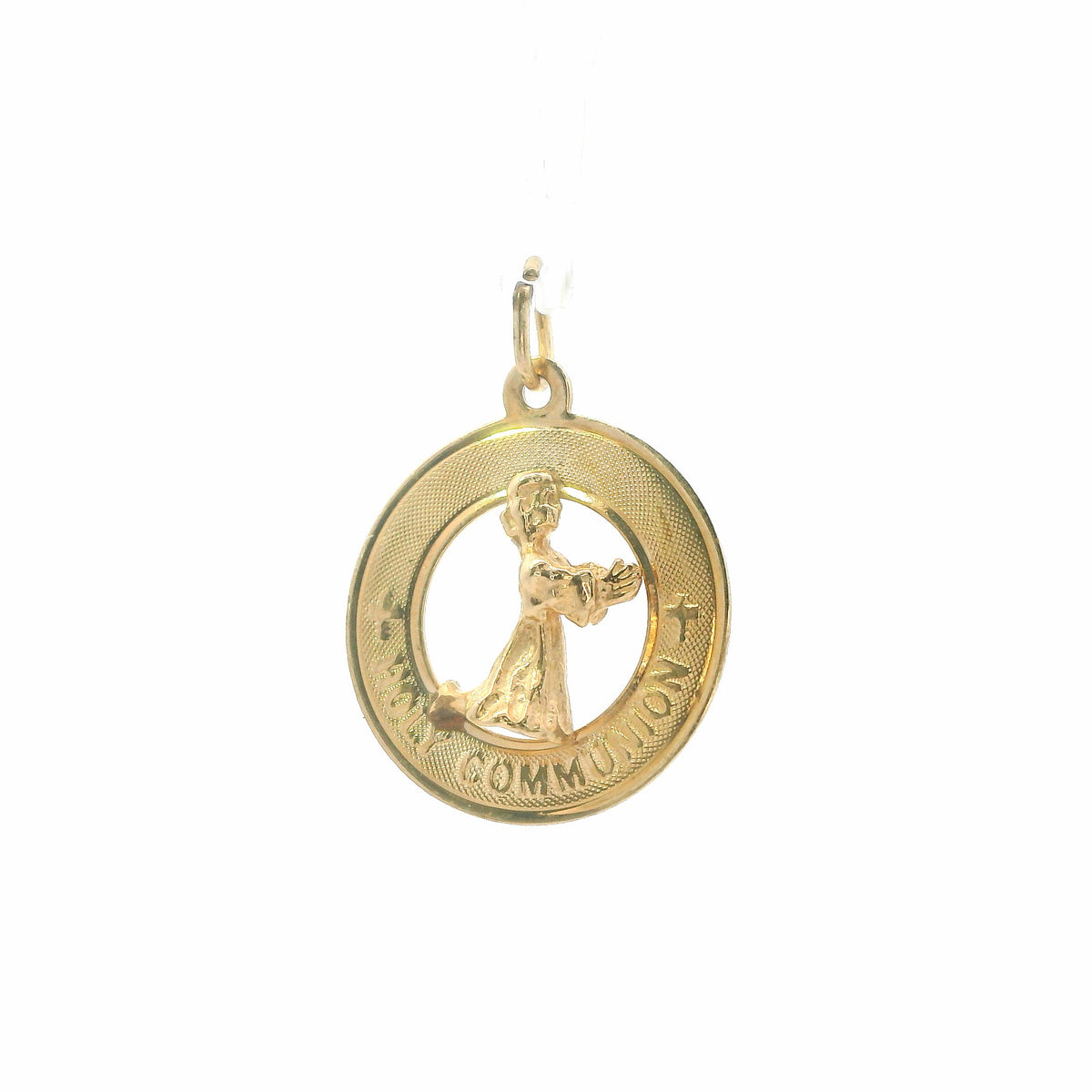 14K Yellow Gold Vintage Holy Communion Charm Polished Religious Pendant