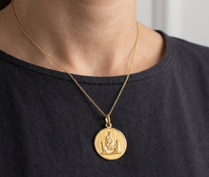 18K Yellow Gold Lady of Pompeii Pendant / Charm Virgin Mary Medal