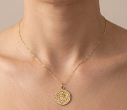 14K Yellow Gold Saint Christopher Medal Pendant, Round Polished Dainty Icon