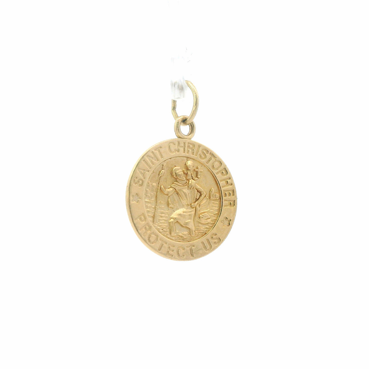14K Yellow Gold Saint Christopher Medal Pendant, Round Polished Dainty Icon