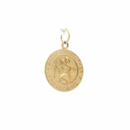 14K Yellow Gold Saint Christopher Medal Pendant, Round Polished Dainty Icon